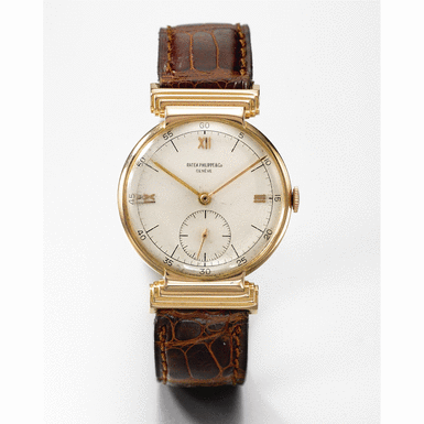 PATEK PHILIPPE - A Fine and Rare Pink Gold Wristwatch with Unusual Stepped Hooded Lugs 1946, Movement No. 929536, Case No. 643773, Ref. 1534R