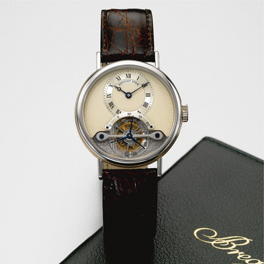 BREGUET - A Pink Gold and Platinum Tourbillon Wristwatch with Regulator-style Dial Circa 1995, No. 65, Ref. 3784E/3450