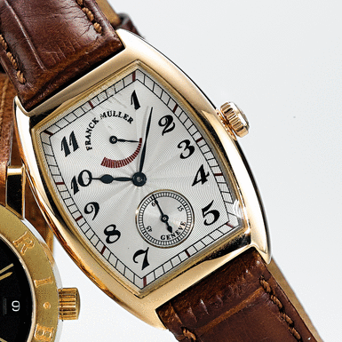 FRANCK MULLER, A MID-SIZE PINK GOLD TONNEAU WRISTWATCH WITH POWER RESERVE INDICATION CIRCA 2000 REF 7501 PR NO 06