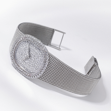 PATEK PHILIPPE - A Fine and Rare White Gold Diamond-Set Oval Bracelet Watch 1974 REF 3624/1G GRANDE ELLIPSE MVT 1225456 CASE 2752956