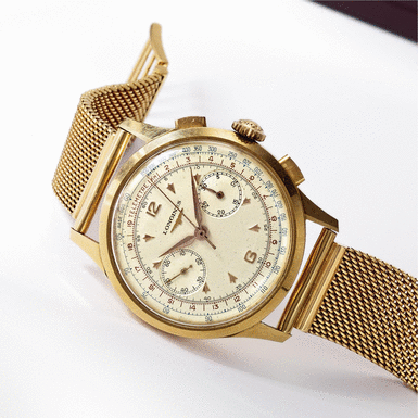 LONGINES - A Large Gold Chronograph Wristwatch with register, tachometer and telemeter CIRCA 1940 MVT 9248775