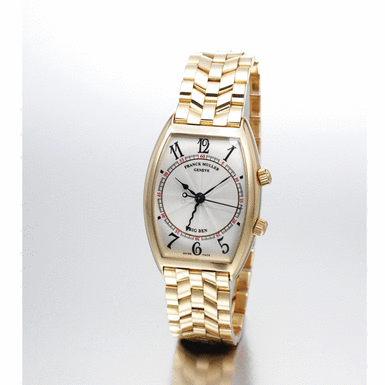 FRANCK MULLER - A large gold tonneau form centre seconds bracelet watch with alarm Circa 1997 ref 5850AL Big Ben No 15