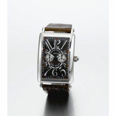FRANCK MULLER - An over-sized platinum curved rectangular single button chronograph wristwatch circa 2000 ref 1100MP Long Island no 05