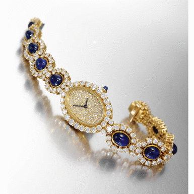 PATEK PHILIPPE - a rare lady's gold oval sapphire and diamond set bracelet watch circa 1980 ref 4481/1J mvt 1400080 case 2784924