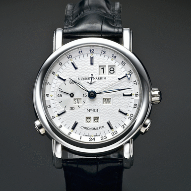 ULYSSE NARDIN, A PLATINUM AUTOMATIC PERPETUAL CALENDAR DUAL TIME WRISTWATCH WITH OVERSIZED DATE&&NBSP - CIRCA 2000&&NBSP - REF 329-80