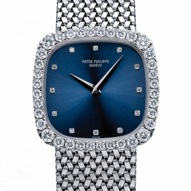 PATEK PHILIPPE, A WHITE GOLD DIAMOND SET&&NBSP - CUSHION FORM&&NBSP - BRACELET WATCH CIRCA&&NBSP - 1975&&NBSP - REF 3616/1G&&NBSP - MVT 1365080&&NBSP - CASE 2781867&&NBSP