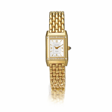 JAEGER-LECOULTRE - A LADY'S GOLD DIAMOND-SET RECTANGULAR BRACELET WATCH CIRCA 2003 REF 267186 REVERSO CASE 1953243