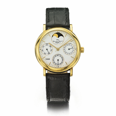 IWC - A GOLD AUTOMATIC SWEEP SECONDS PERPETUAL CALENDAR WRISTWATCH WITH MOON-PHASES CIRCA 1990 PORTOFINO PERPETUEL CASE 2471513