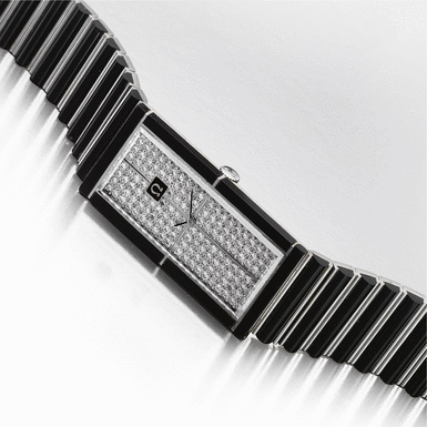 OMEGA - AN UNUSUAL WHITE GOLD ONYX- AND DIAMOND-SET RECTANGULAR BRACELET WATCH 1967 REF BC 711.8324 DE VILLE