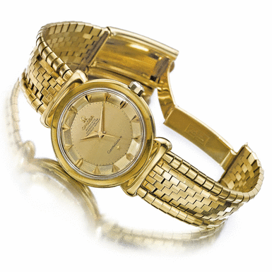 OMEGA - A GOLD AUTOMATIC SWEEP SECONDS WATCH WITH BRACELET 1957 REF 2930SC CONSTELLATION GRAND LUXE