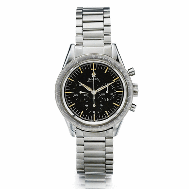 OMEGA - AN OVERSIZED STAINLESS STEEL CHRONOGRAPH WRISTWATCH WITH REGISTERS, TACHOMETER AND BRACELET CIRCA 1962 SPEEDMASTER REF 105.002-62