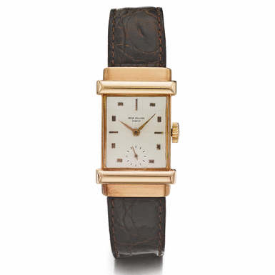 PATEK PHILIPPE - A RARE PINK GOLD RECTANGULAR WRISTWATCH 1954 REF 2480R 'TOP-HAT' MVT 976039 CASE 673907