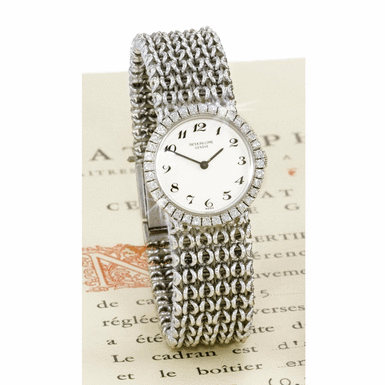 PATEK PHILIPPE - A fine lady's white gold and diamond set bracelet watch 1973 ref 4182/2G mvt 1264806 case 2717898