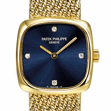 PATEK PHILIPPE, A LADY'S YELLOW GOLD AND DIAMOND SET CUSHION FORM BRACELET WATCH CIRCA 1998 REF 4459/2 MVT 1413717 CASE 2789750
