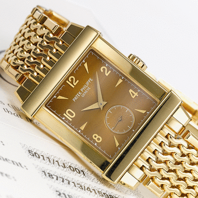 PATEK PHILIPPE, A LIMITED EDITION YELLOW GOLD RECTANGULAR BRACELET WATCH CIRCA 2001 REF 5011J CORTINA GONDOLO MVT 1877713&&NBSP - CASE&&NBSP - 4159870