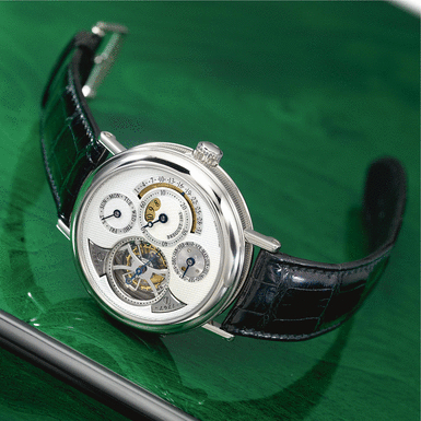 BREGUET - A FINE AND EXTREMELY RARE LIMITED EDITION PLATINUM MINUTE REPEATING PERPETUAL CALENDAR TOURBILLON WRISTWATCH WITH JUMP HOURS, RETROGRADE DATE AND LEAP YEAR INDICATION 1997 REF 3857 NO 1863