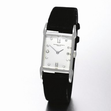 VACHERON CONSTANTIN - A fine platinum and diamond set rectangular wristwatch with flame-form lugs 1951 ref 4448 mvt 473251 case 312203