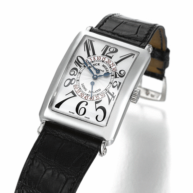 FRANCK MULLER - A WHITE GOLD OVERSIZED RECTANGULAR AUTOMATIC WRISTWATCH WITH RETROGRADE SECONDS CIRCA 2002 REF 110 DS R LONG ISLAND NO 526