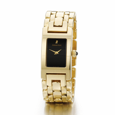 AUDEMARS PIGUET - A LADY'S YELLOW GOLD CURVED RECTANGULAR BRACELET WATCH CIRCA 2005 PROMESSE