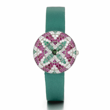 BLANCPAIN - A UNIQUE AND VERY FINE LADY'S WHITE GOLD, DIAMOND, EMERALD AND RUBY WRISTWATCH CIRCA 2000 LADYBIRD