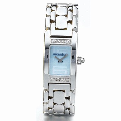AUDEMARS PIGUET - A LADY'S WHITE GOLD AND DIAMOND SET RECTANGULAR BRACELET WATCH CIRCA 2000 PROMESSE