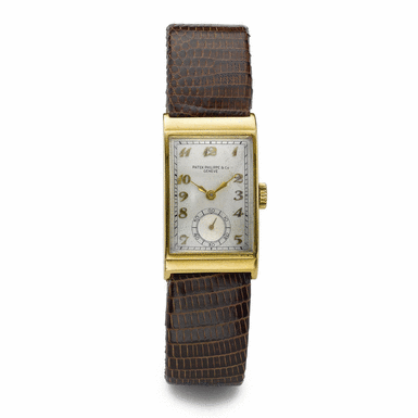 PATEK PHILIPPE - A YELLOW GOLD RECTANGULAR WRISTWATCH 1943 REF 1442J MVT 836109 CASE 631674