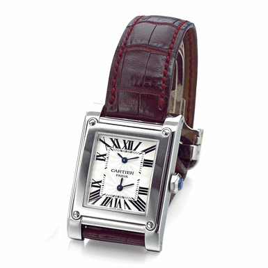 CARTIER - A WHITE GOLD RECTANGULAR DUAL TIME ZONE WRISTWATCH CIRCA 2003 REF 2552 TANK A VIS NO 326MG