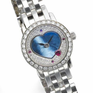 BLANCPAIN - A LADY'S LIMITED EDITION AUTOMATIC WHITE GOLD, DIAMOND AND RUBY-SET WRISTWATCH WITH MOTHER-OF PEARL DIAL AND BRACELET CIRCA 2000 LADYBIRD NO 1/14