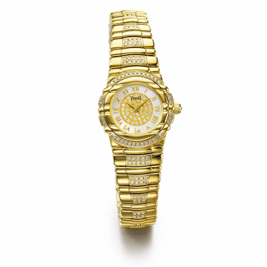 PIAGET - A LADY'S 18K YELLOW GOLD DIAMOND-SET QUARTZ BRACELET WATCH CIRCA 1990 TANAGRA
