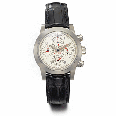 GIRARD PERREGAUX - A LIMITED EDITION STAINLESS STEEL AUTOMATIC CHRONOGRAPH PERPETUAL CALENDAR WRISTWATCH WITH REGISTERS CIRCA 2000 REF 9026 FERRARI F310 B NO 32/149
