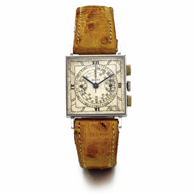ROLEX - A RARE STAINLESS STEEL RECTANGULAR CHRONOGRAPH WRISTWATCH WITH REGISTER AND TACHOMETER CIRCA 1940 REF 3529
