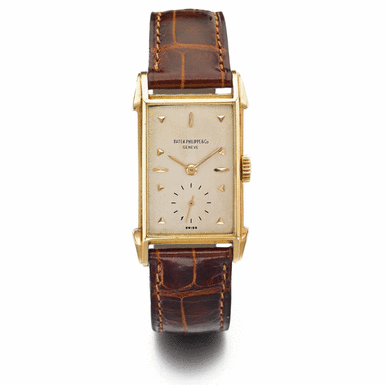 PATEK PHILIPPE - A RARE 18K PINK GOLD RECTANGULAR WRISTWATCH WITH UNUSUAL LUGS 1947 REF 2416R MVT 970047 CASE 510044