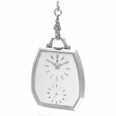 ROLEX - A FINE AND RARE 18K WHITE GOLD HEXAGONAL POCKET WATCH CIRCA 1945 REF 1586 PRINCE IMPERIAL