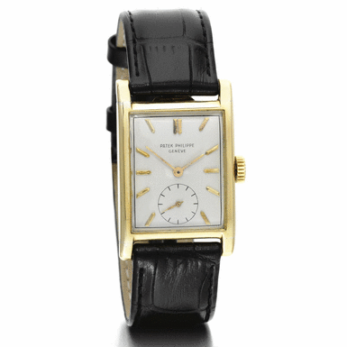 PATEK PHILIPPE - AN 18K YELLOW GOLD RECTANGULAR WRISTWATCH 1951 REF 2434J MVT 973627 CASE 666247