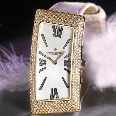 VACHERON CONSTANTIN - A LADY'S PINK GOLD AND DIAMOND-SET ASYMMETRICAL WRISTWATCH CIRCA 2006 1972XL
