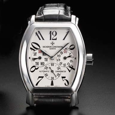 VACHERON CONSTANTIN - A FINE WHITE GOLD AUTOMATIC TONNEAU-FORM WRISTWATCH WITH DAY AND DATE CIRCA 2000 ROYAL EAGLE