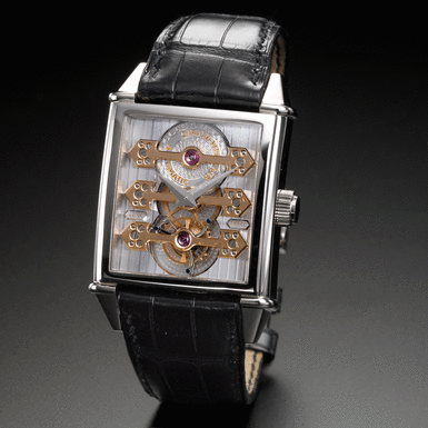 GIRARD-PERREGAUX - A FINE WHITE GOLD RECTANGULAR AUTOMATIC THREE BRIDGE TOURBILLON WRISTWATCH CIRCA 2004 VINTAGE TOURBILLON SOUS TROIS PONTS D'OR