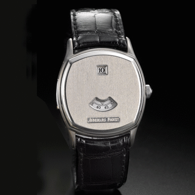 AUDEMARS PIGUET - A FINE AND RARE LIMITED EDITION STAINLESS STEEL CUSHION-FORM MINUTE REPEATING JUMP HOUR WRISTWATCH CIRCA 1998 NO 1/3