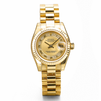 ROLEX - A LADY'S YELLOW GOLD AND DIAMOND-SET SWEEP SECONDS WRISTWATCH WITH DATE AND BRACELET CIRCA 2002 REF 179178 DATEJUST