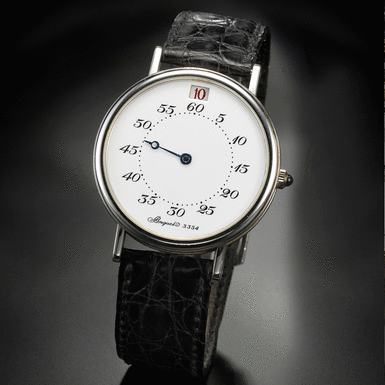 BREGUET - A FINE LIMITED EDITION PLATINUM AUTOMATIC JUMP HOUR WRISTWATCH WITH ENAMEL DIAL CIRCA 1990 NO 196/400