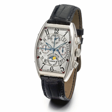 Property of a West Coast Collector - FRANCK MULLER - A LARGE 18K WHITE GOLD AUTOMATIC PERPETUAL CALENDAR BI-RETROGRADE CHRONOGRAPH WRISTWATCH WITH MOON-PHASES CIRCA 2004 REF 6850 CC QPB NO 00