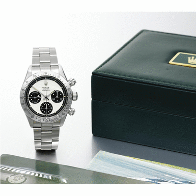 ROLEX - A RARE STAINLESS STEEL CHRONOGRAPH WRISTWATCH WITH REGISTERS AND BRACELET 1985 REF 6265/6263 OYSTER COSMOGRAPH 'PAUL NEWMAN