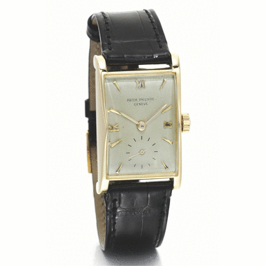 PATEK PHILIPPE - AN 18K YELLOW GOLD RECTANGULAR WRISTWATCH 1949 REF 1588J MVT 971381 CASE 654351