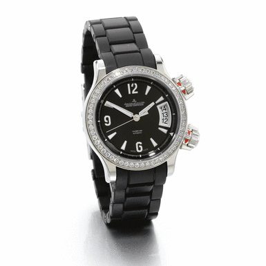 JAEGER-LECOULTRE - A LADY'S STAINLESS STEEL DIAMOND-SET AUTOMATIC CENTRE SECONDS WRISTWATCH WITH DATE CIRCA 2005 MASTER COMPRESSOR