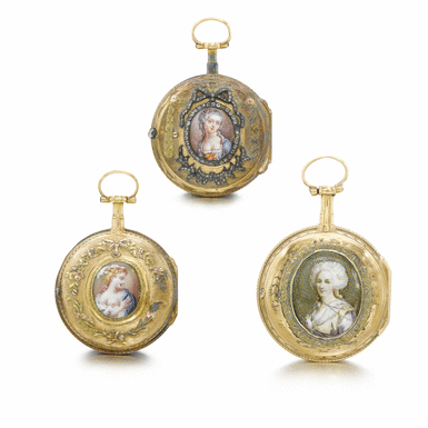BERNIER, L'EPINE, LE ROY - THREE GOLD AND ENAMEL VERGE WATCHES CIRCA 1780