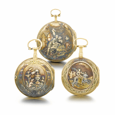 DECHEVAUX, LENOIR, KANDLER - THREE TWO-COLOUR GOLD VERGE WATCHES CIRCA 1760