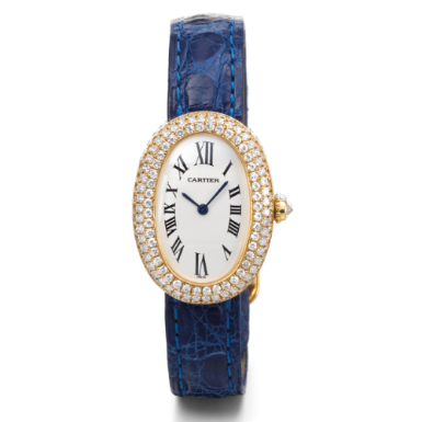 CARTIER - A LADY'S YELLOW GOLD AND DIAMOND-SET OVAL WRISTWATCH CIRCA 2000 BAIGNOIRE