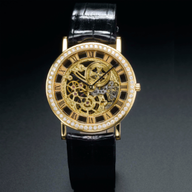 VACHERON CONSTANTIN - A YELLOW GOLD AND DIAMOND-SET SKELETONIZED WRISTWATCH CIRCA 1998