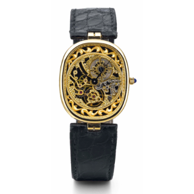 PATEK PHILIPPE - A YELLOW GOLD SKELETONIZED ELLIPTICAL WRISTWATCH CIRCA 1984 REF 3880 MVT 1389596 CASE 555726