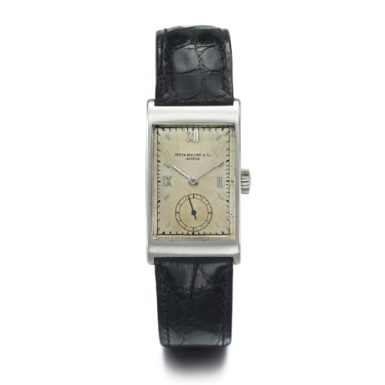 PATEK PHILIPPE - A RARE STAINLESS STEEL RECTANGULAR WRISTWATCH 1945 REF 1440A MVT 837766 CASE 630860